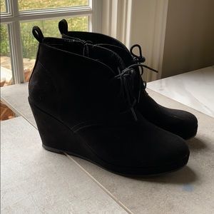 Soft suede-like wedge booties